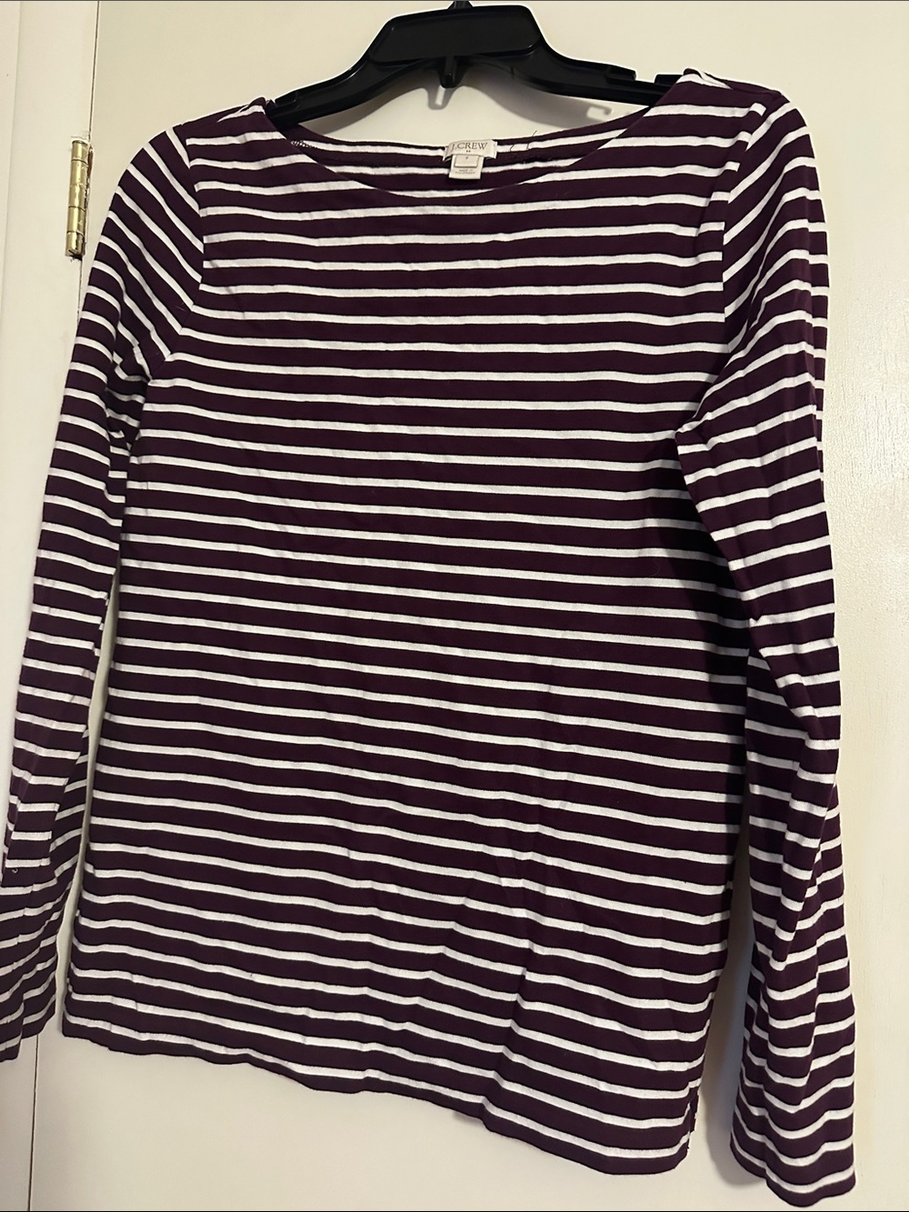 J. Crew Striped Long-Sleeve Tee in Burgundy and White